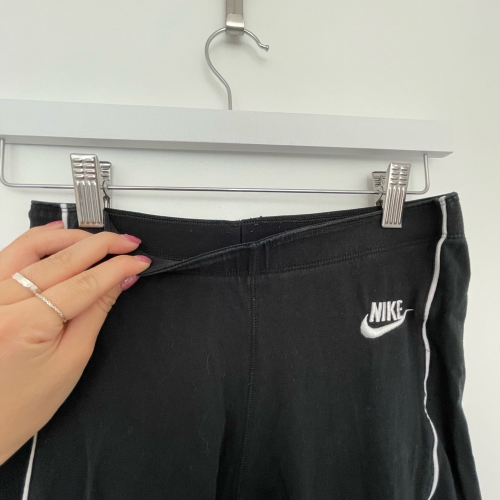 Black Nike Leggings with White Logo and Vertical Stripe Size S - Picture 3 of 7